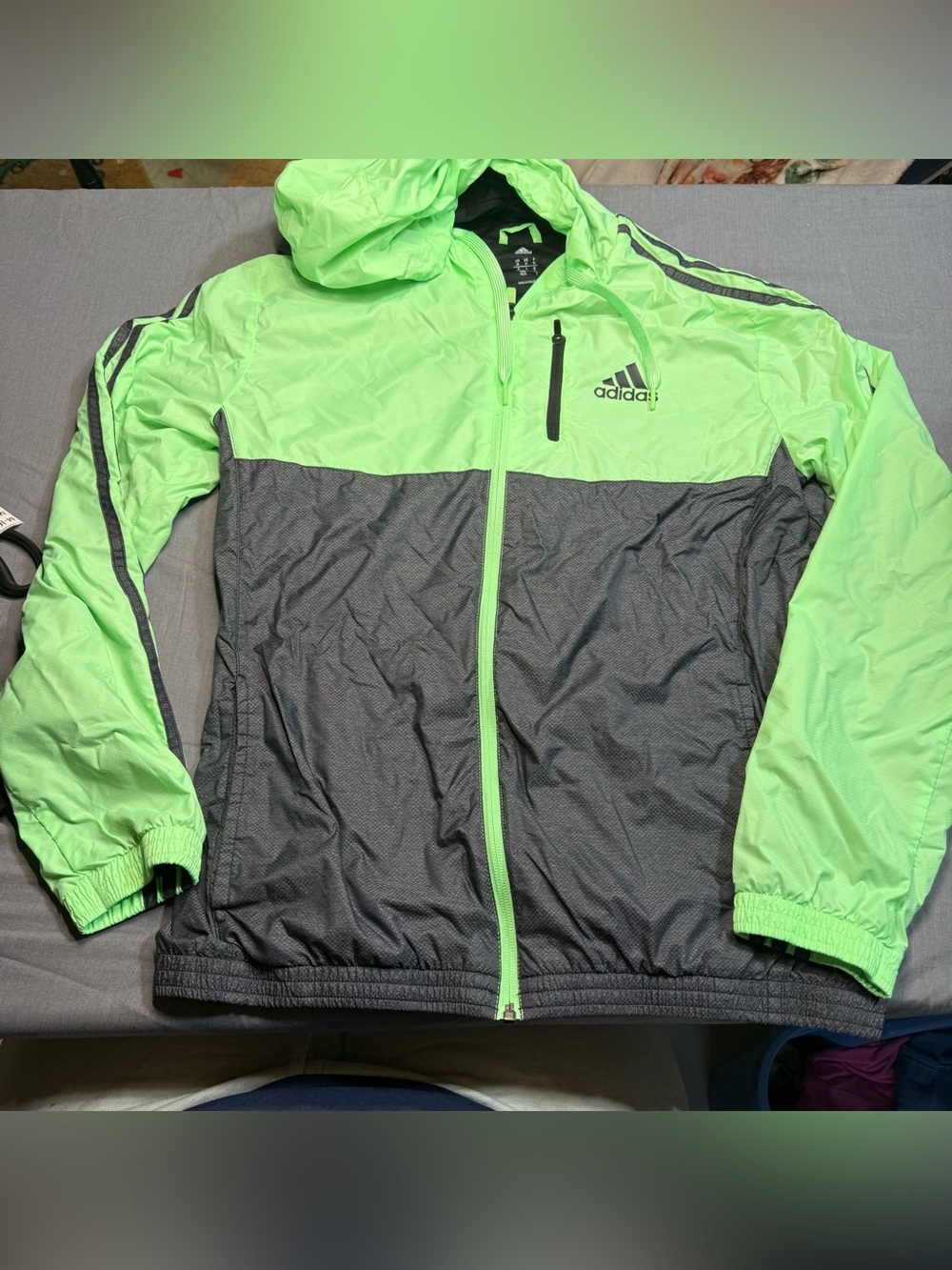 adidas Men's Two-Tone Neon Green and Gray Windbreaker Jacket